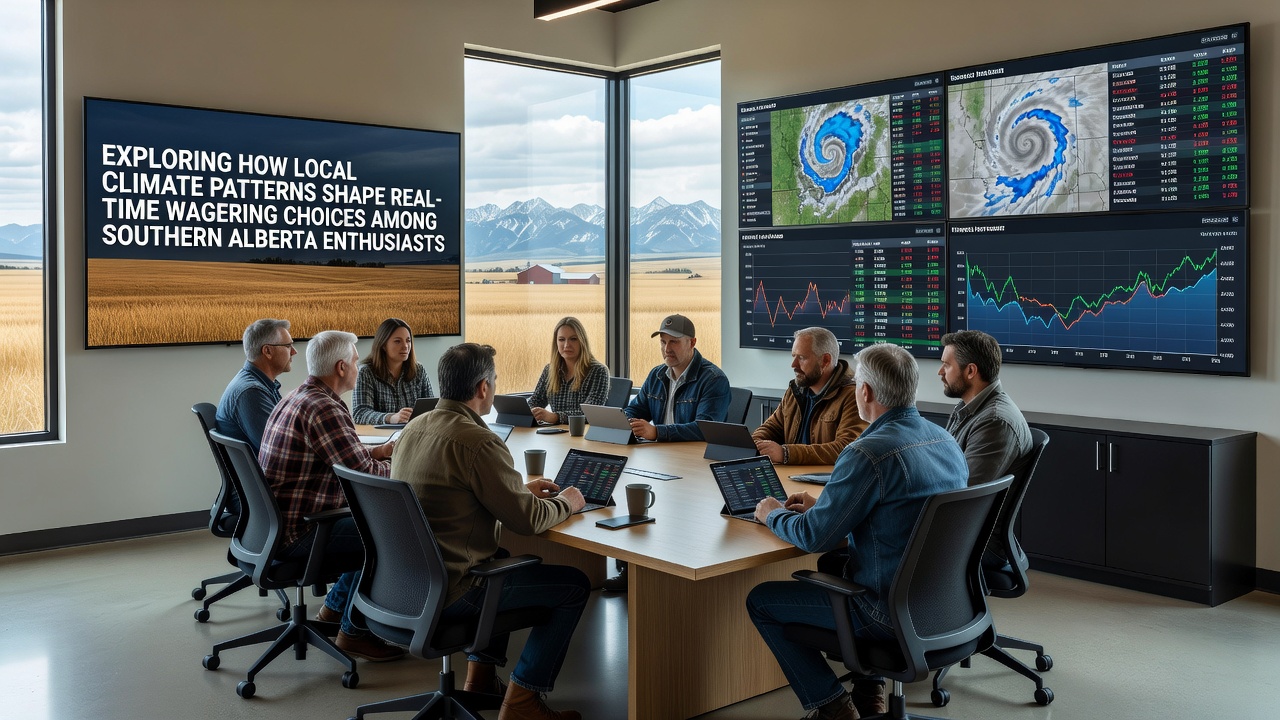 Bettors reviewing live odds on mobile devices during a weather-affected sporting event in Southern Alberta